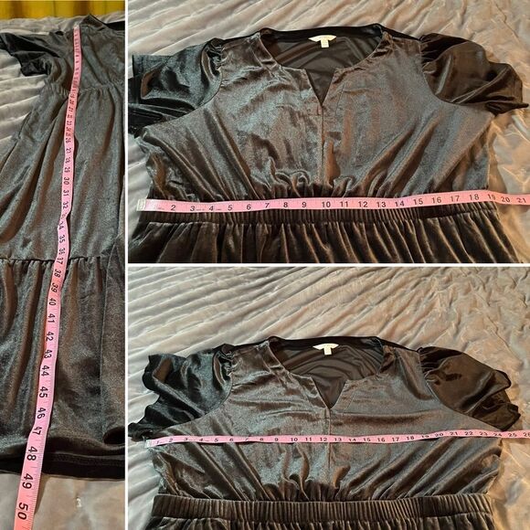 Terra & Sky Charcoal Grey Black Tiered Ruffled V-Neck Velvet Midi Dress 2X - Picture 12 of 12